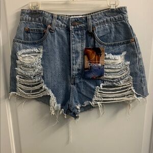Naked Wardrobe Blue Distressed Jean Shorts